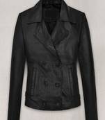 Women’s black genuine leather biker jacket slim fit moto motorcycle coat