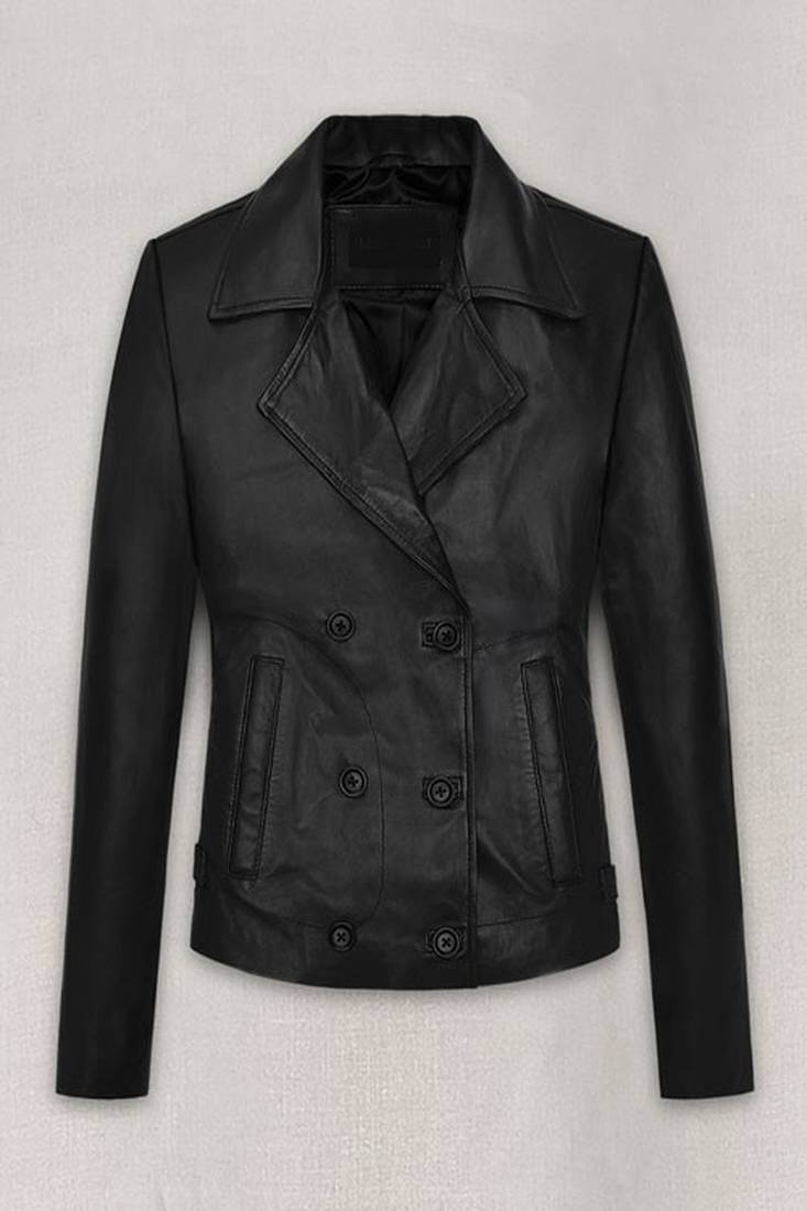 Women’s black genuine leather biker jacket slim fit moto motorcycle coat