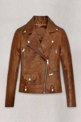 women's brown premium lambskin leather jacket adjustable belted waist 1