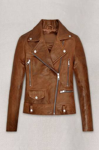 Women’s brown genuine leather belted short slim fit classic stylish