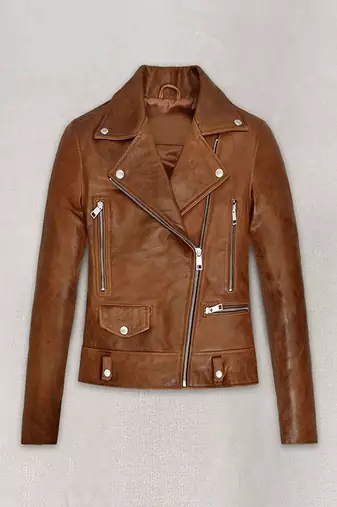 Women’s brown genuine leather belted short slim fit classic stylish