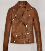 Women’s brown genuine leather belted short slim fit classic stylish