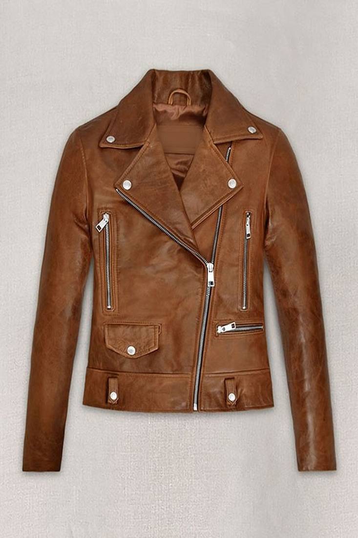 Women’s brown genuine leather belted short slim fit classic stylish