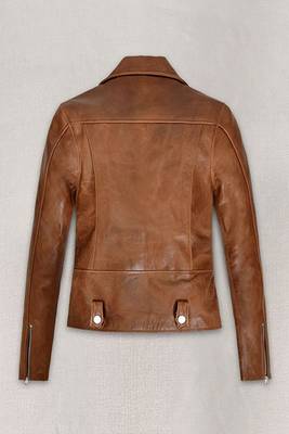 women's brown premium lambskin leather jacket adjustable belted waist 2