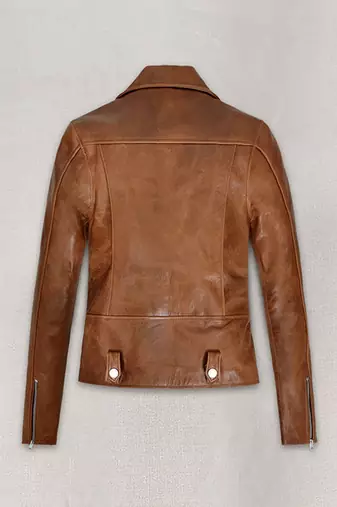 women's brown premium lambskin leather jacket adjustable belted waist