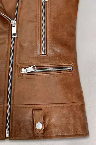 women's brown premium lambskin leather jacket adjustable belted waist