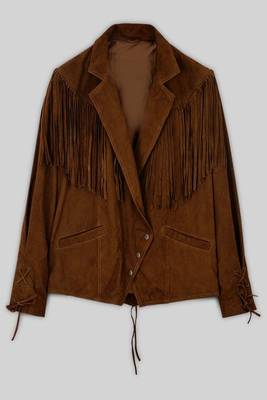 women's brown suede leather biker jacket fringed western design premium 1