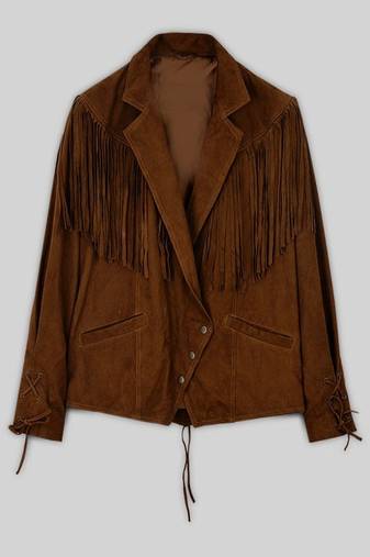 Women’s brown suede leather fringe design  biker jacket slim fit