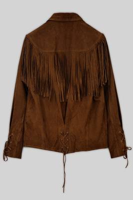 women's brown suede leather biker jacket fringed western design premium 2