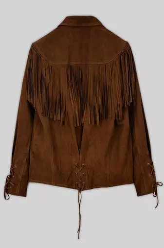 women's brown suede leather biker jacket fringed western design premium