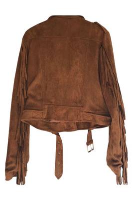 women's brown suede leather biker jacket fringed western design exclusive 2