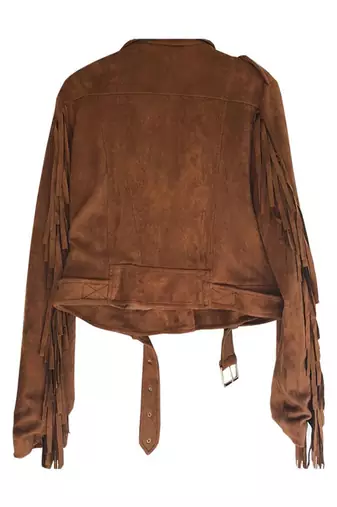 women's brown suede leather biker jacket fringed western design exclusive