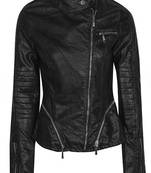 Women’s handmade black lambskin motor leather  jacket western cowgirl biker style