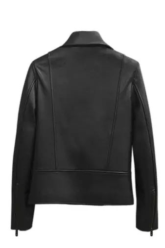 women's black lambskin leather biker jacket classic moto zip style authentic genuine