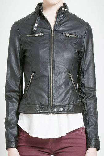 Women’s café racer leather jacket slim fit lambskin fabric