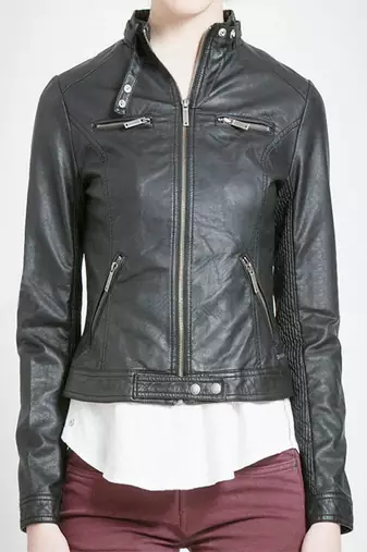 Women’s café racer leather jacket slim fit lambskin fabric