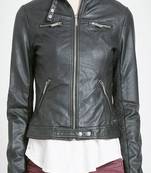 Women’s café racer leather jacket slim fit lambskin fabric