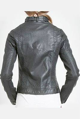 women's genuine lambskin leather jacket classic zip up style 2