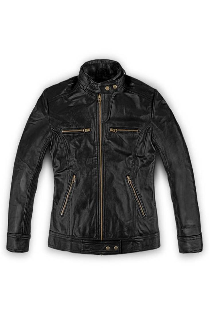 Women’s moto jacket slim fit black lambskin leather stylish biker coat