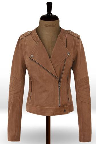 Women’s real lambskin brown suede leather jacket black biker motorcycle slim fit stylish