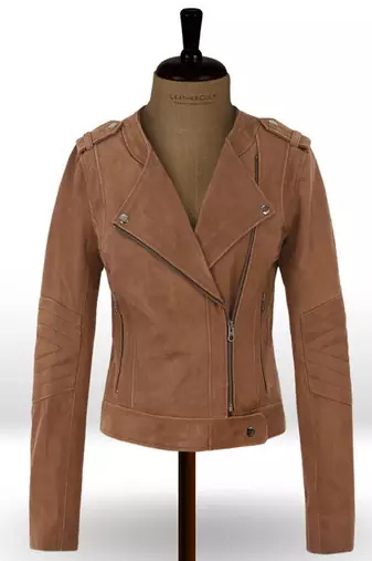 Women’s real lambskin brown suede leather jacket black biker motorcycle slim fit stylish