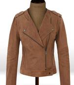 Women’s real lambskin brown suede leather jacket black biker motorcycle slim fit stylish