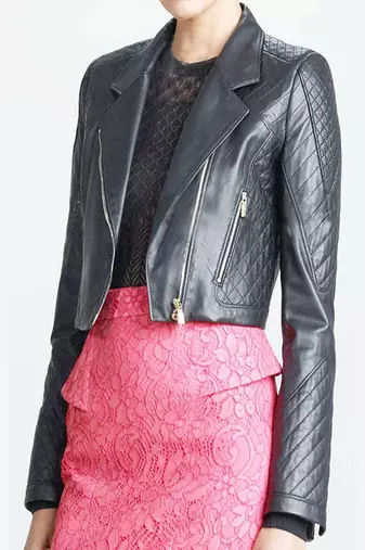 Women’s genuine quilted design soft lambskin leather jacket biker slim fit black color