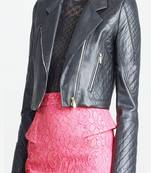 Women’s genuine quilted design soft lambskin leather jacket biker slim fit black color