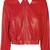 Women’s white collar red lambskin leather cropped jacket simple bottom  front casual style