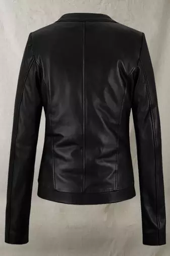 women's black lambskin leather biker jacket classic moto zip style authentic elegant