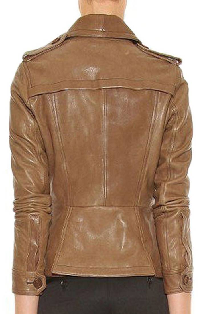 Premium women’s real lambskin leather jacket  button design slim fit  classic