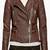 Women’s brown leather cropped jacket minimalist zip detail slim fit style