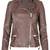 Women’s brown leather cropped jacket minimalist zip detail slim fit style