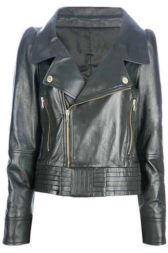 Women’s black lambskin leather jacket minimalist zip front casual style