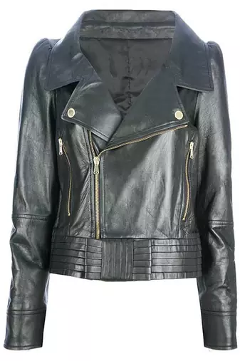 Women’s black lambskin leather jacket minimalist zip front casual style