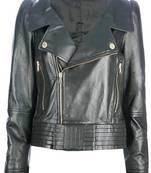 Women’s black lambskin leather jacket minimalist zip front casual style