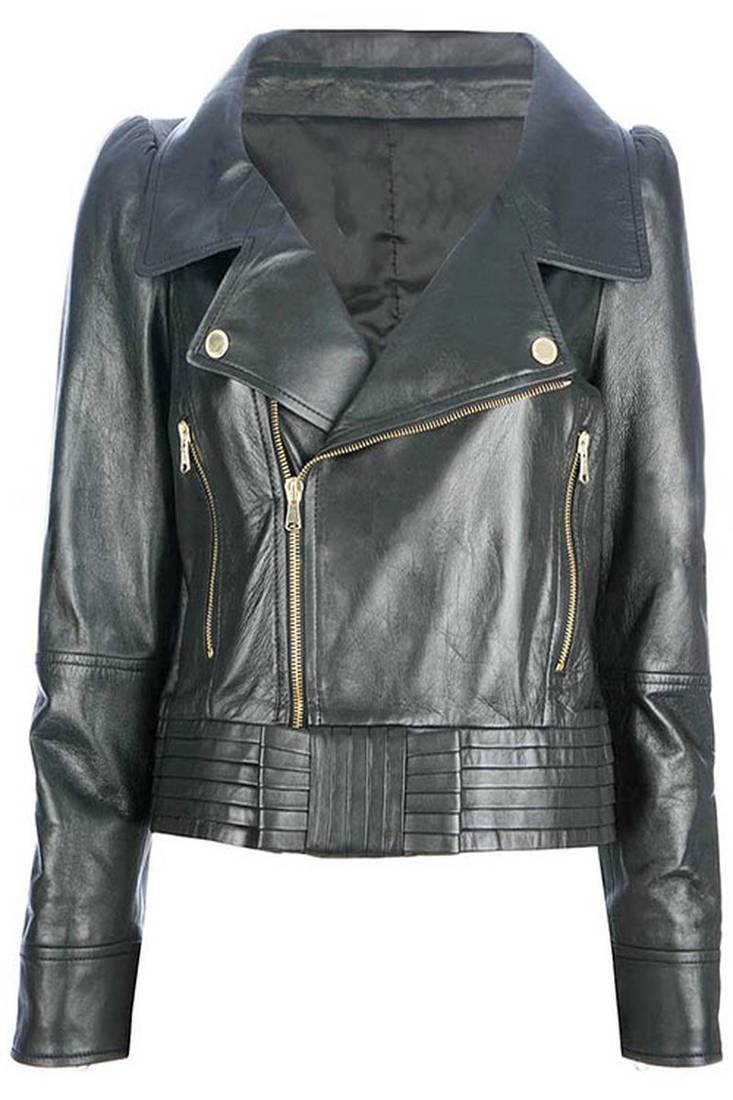 Women’s black lambskin leather jacket minimalist zip front casual style