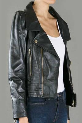 women's black lambskin leather jacket classic zip front style 3