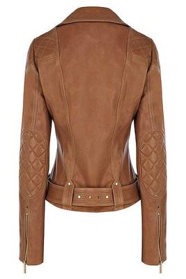 women's tan lambskin leather biker jacket classic moto zip style 2