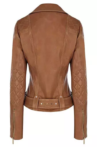 women's tan lambskin leather biker jacket classic moto zip style