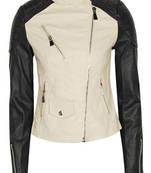 Women’s genuine soft black & white lambskin leather jacket moto biker slim fit classic