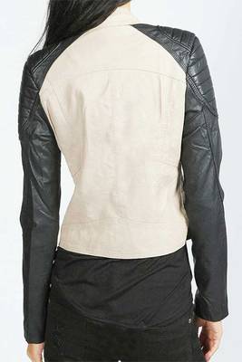 women's black and white lambskin leather biker jacket classic moto premium 2