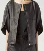 Women’s stylist  genuine leather cropped jacket short classic look jacket