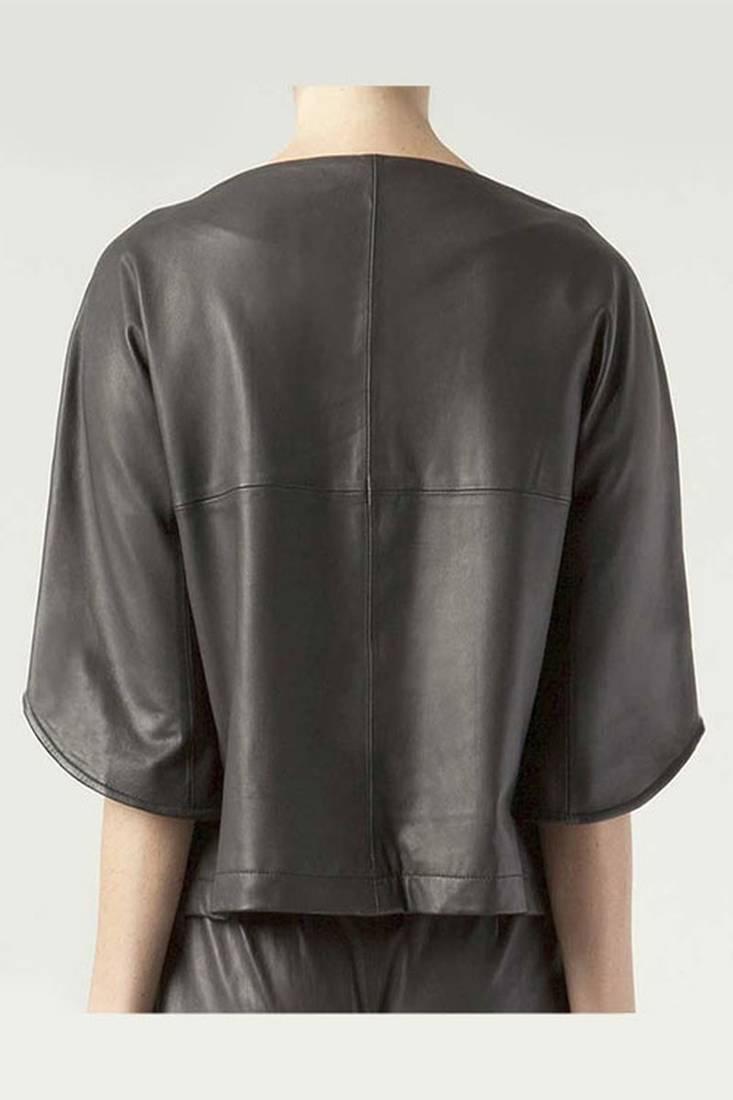 Women’s stylist  genuine leather cropped jacket short classic look jacket