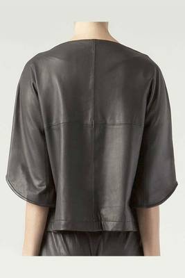 women's black and white lambskin leather jacket classic zip up 3