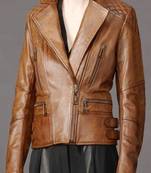 Genuine tan brown color sheepskin jacket women leather coat casual with pocket