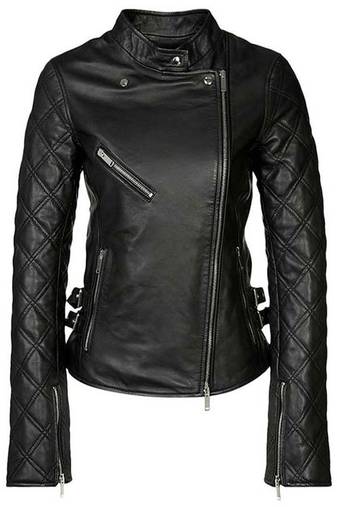 Women’s black stylish zip pockets leather jacket genuine lambskin western biker style