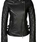 Women’s black stylish zip pockets leather jacket genuine lambskin western biker style