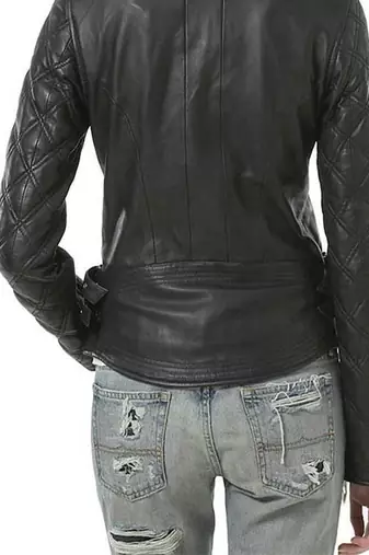 women's black lambskin leather biker jacket classic moto zip style authentic sophisticated