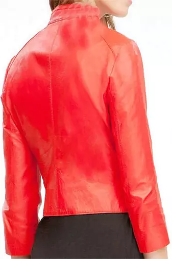 women's red lambskin leather biker jacket classic zip front style